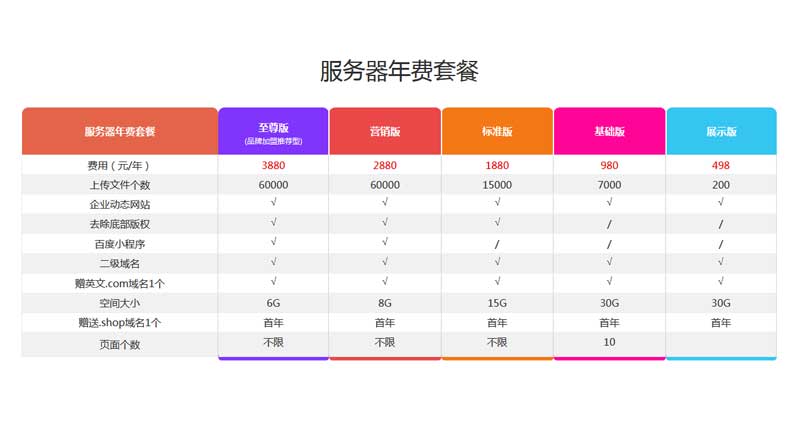 漂亮的年费套餐表格样式