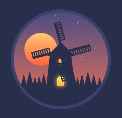 css3夜空下风车插画ui特效