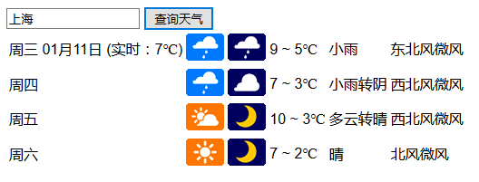jQuery城市查询天气预报表单代码