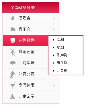 jQuery Hover事件实现大麦网左侧下拉导航菜单样式代码或基于jQuery Hover打造大麦风格左侧下拉导航菜单