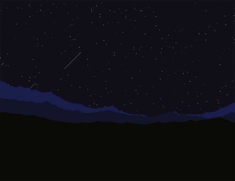 山上夜空中流星动画场景特效