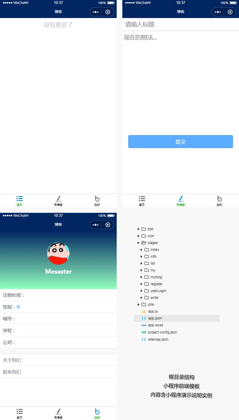 博客小程序模板，极简手机网站，专注输出单一文字内容