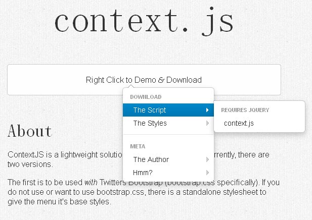 jQuery context.js实现右键点击弹出简洁导航菜单，专注单一结果输出