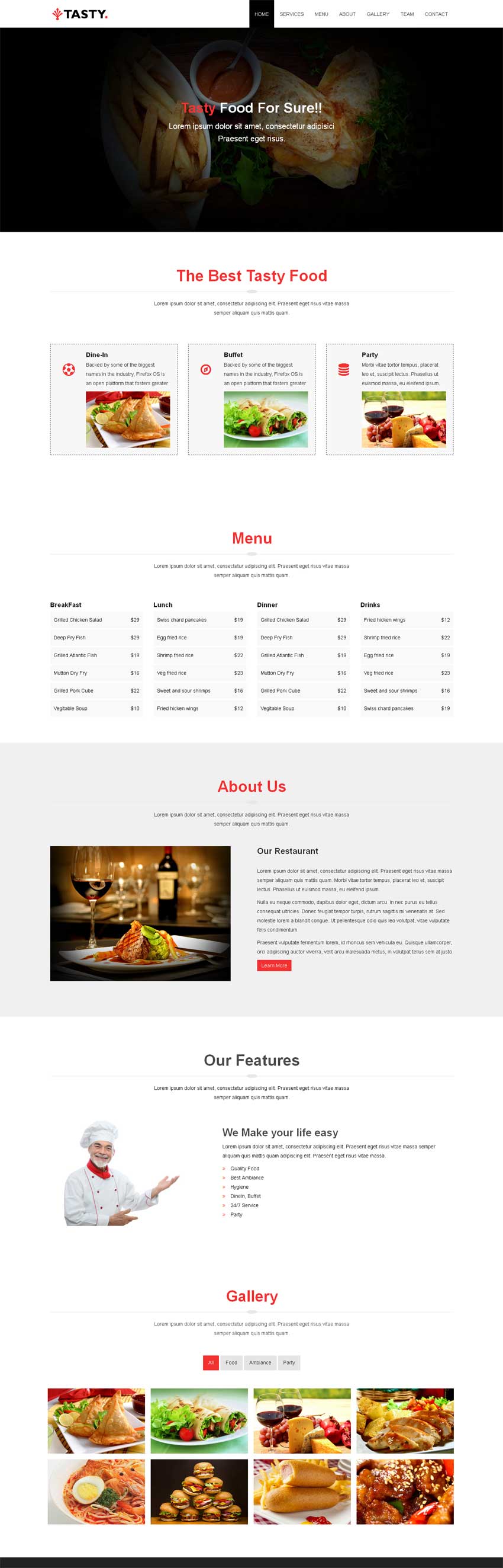 美食餐厅HTML5单页模板，简洁宽屏版