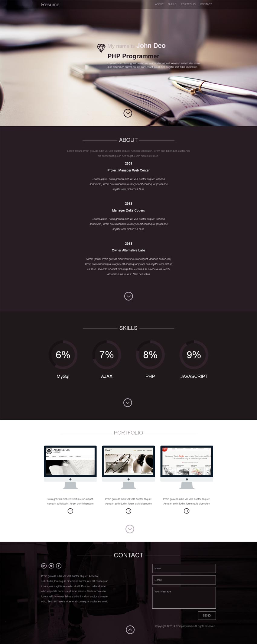 HTML5响应式设计师个人主页源码，CSS单页模板，免费下载
