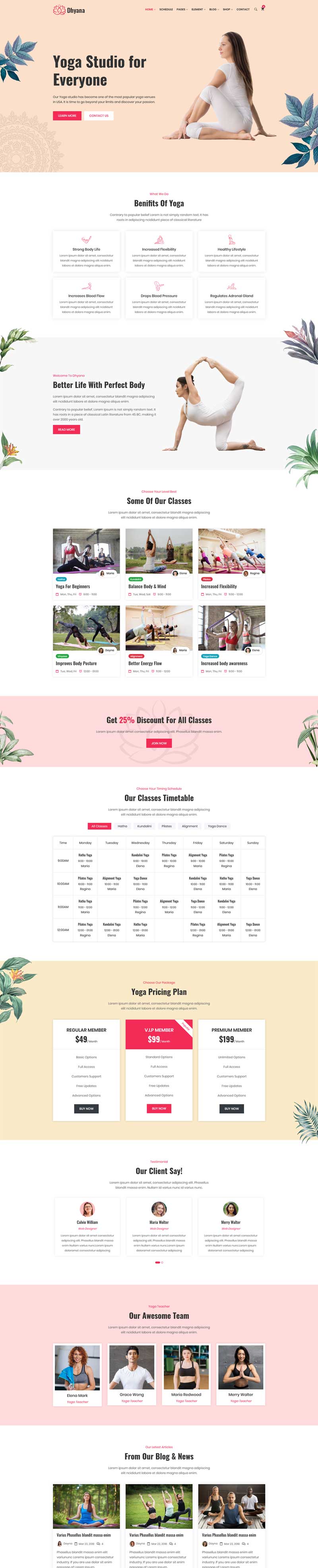 瑜伽工作室课程，HTML5企业网站模板精选