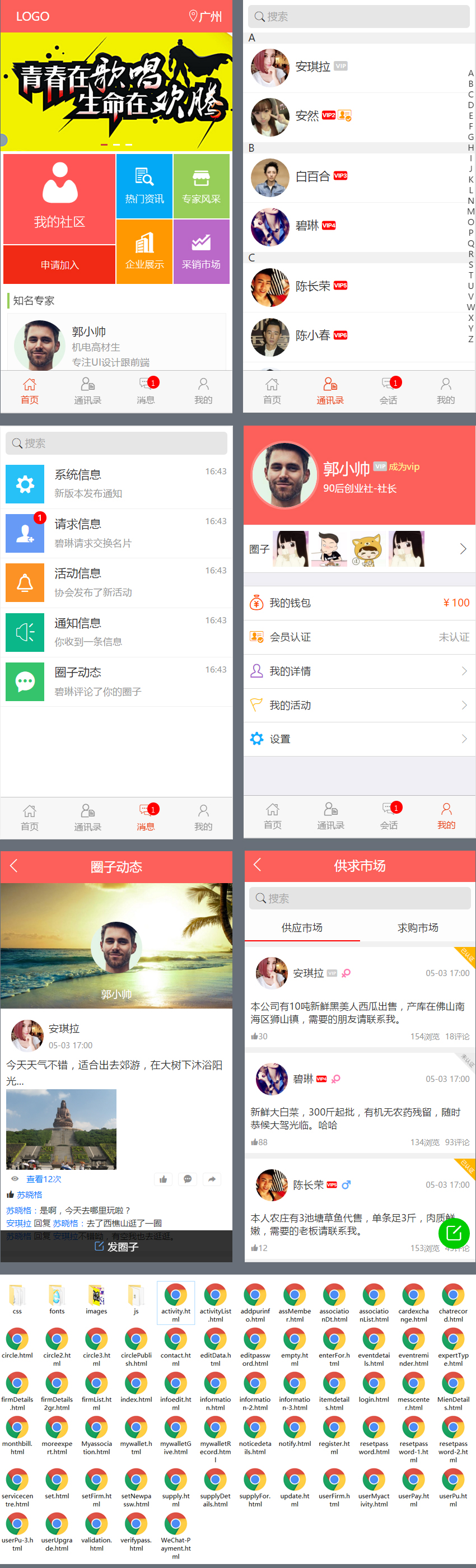 红色简约手机社区，HTML5响应式模板网站