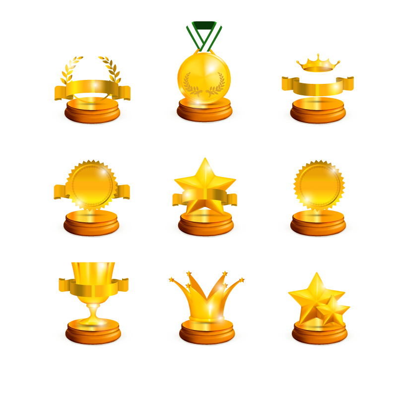 9款璀璨金色奖杯设计图标，精美素材大赏