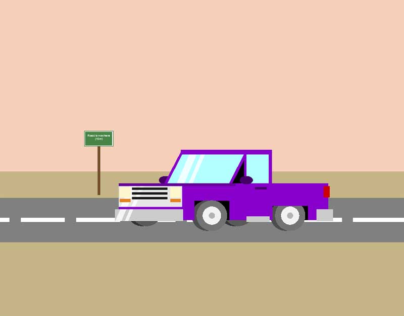公路上驰骋的汽车动画，CSS3特效动画场景演示