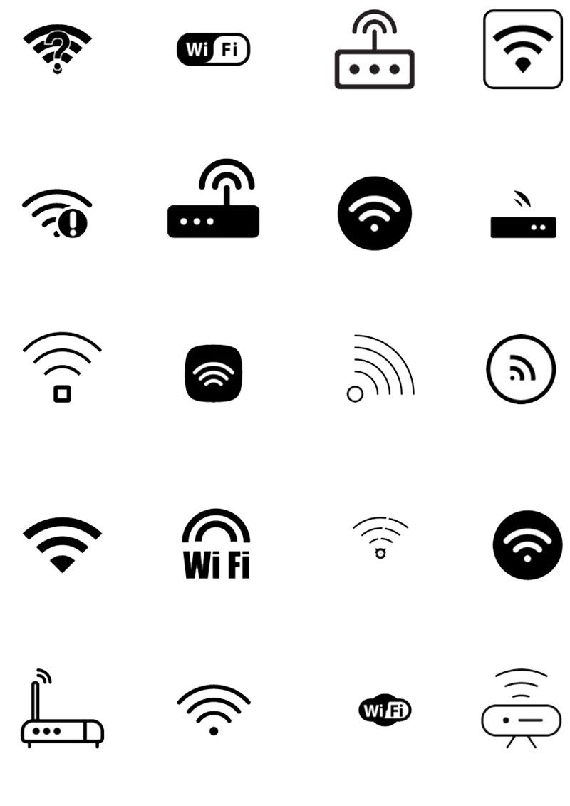 黑色扁平化线性WiFi信号图标精选集，丰富素材任你挑