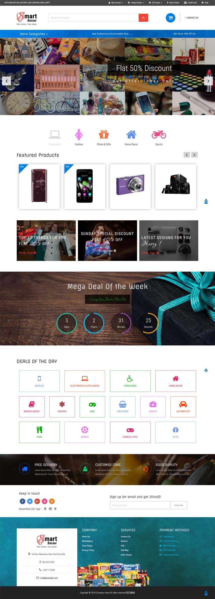 HTML5宽屏响应式超市购物商城模板源码，简洁高效