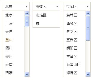 jQuery实现三级联动地区选择美化效果的div模拟select表单代码