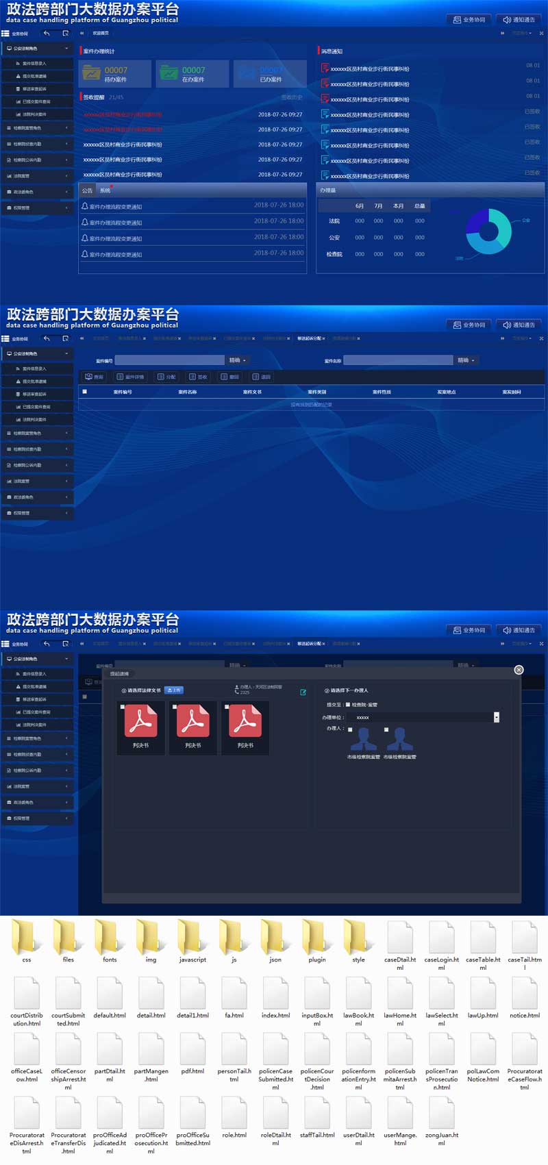 政法跨部门数据办公平台，高效后台模板，专注单一结果输出
