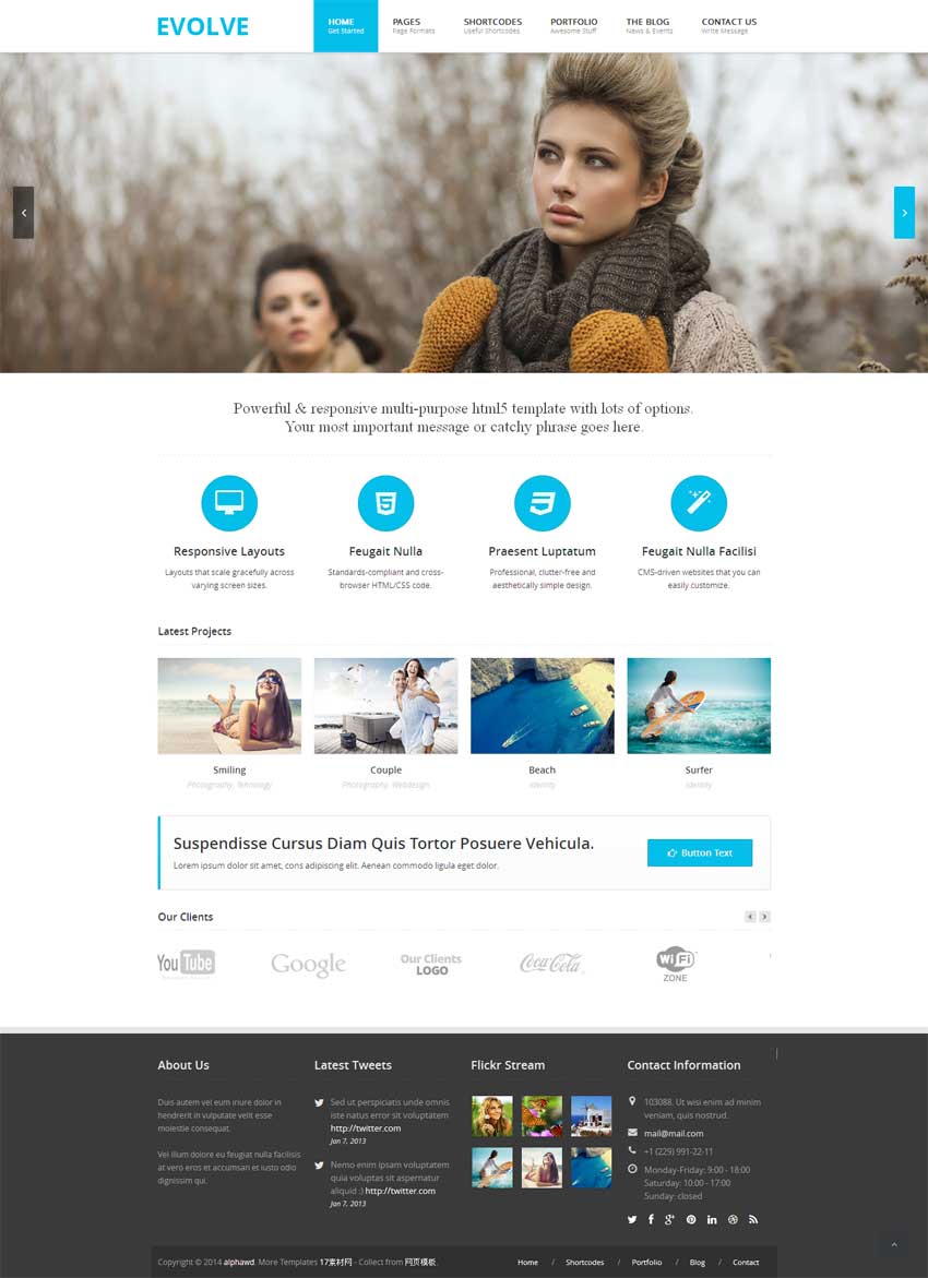 蓝色简约HTML5响应式企业博客模板