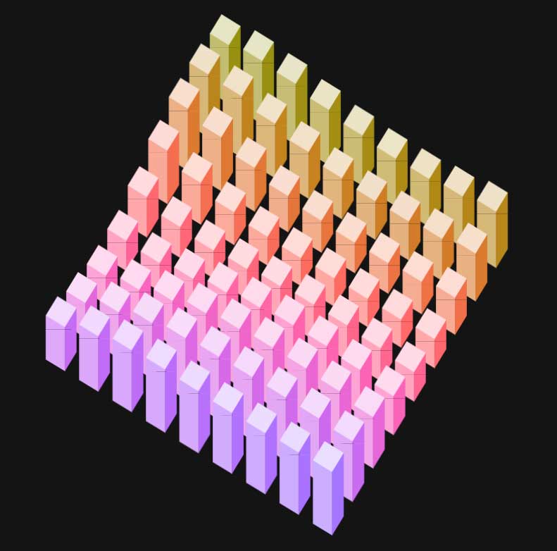 HTML5 Canvas 3D波浪方块柱形图动画特效实例