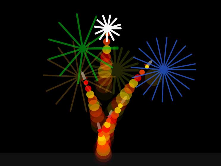 火箭筒烟花绚烂绽放，Canvas动画HTML5精彩实例