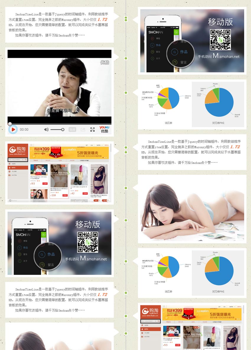 jQuery时间轴插件，图文瀑布流时间轴特效（非IE6/7/8支持）