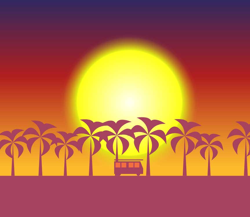 落日余晖下的驾驶动画，HTML5特效场景惊艳展示