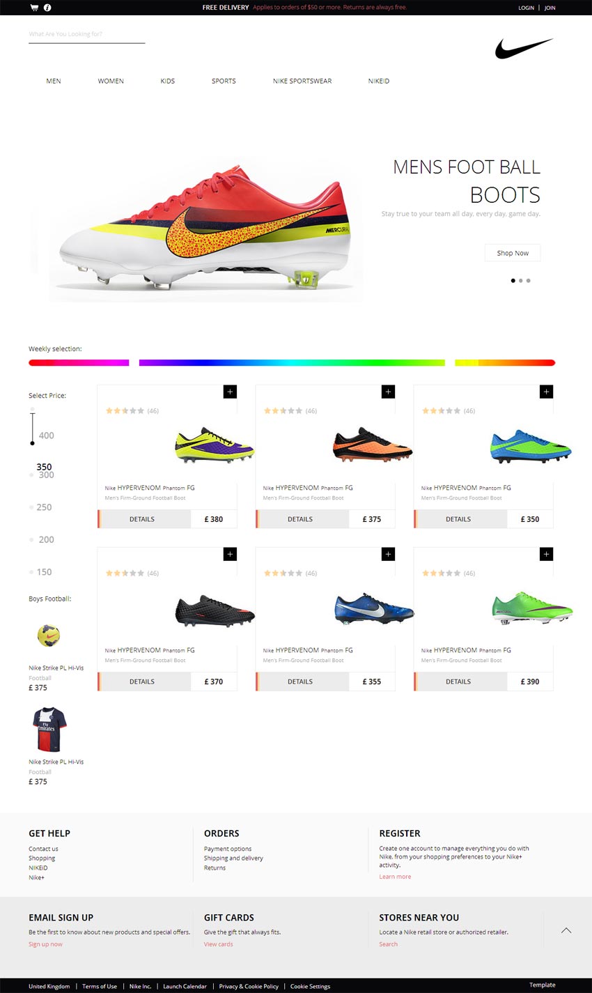 HTML5响应式Nike足球鞋商城模板源码，免费下载，打造专业运动鞋网站
