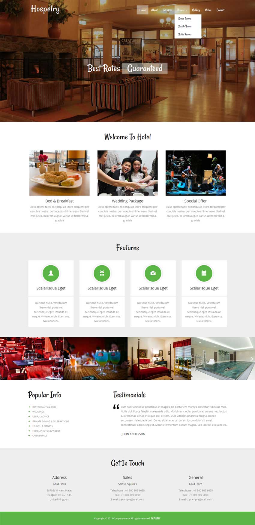 五星级宽屏度假酒店官网模板，国际化静态企业网站设计