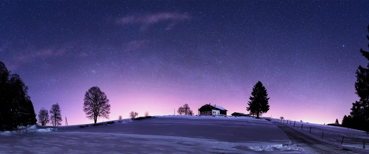 瑞士汝拉山夜景，绝美星空3440x1440高清风景壁纸下载