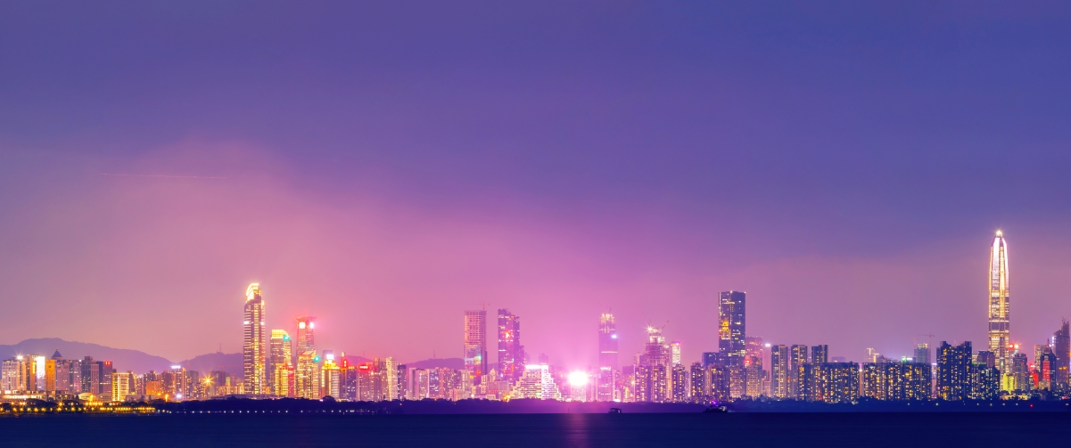 深圳福田夜景高清4K壁纸，3440x1440分辨率，风景美图下载