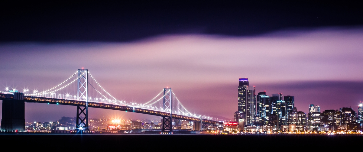 海湾大桥与旧金山摩天夜景，绝美4K高清壁纸，3440x1440超清下载