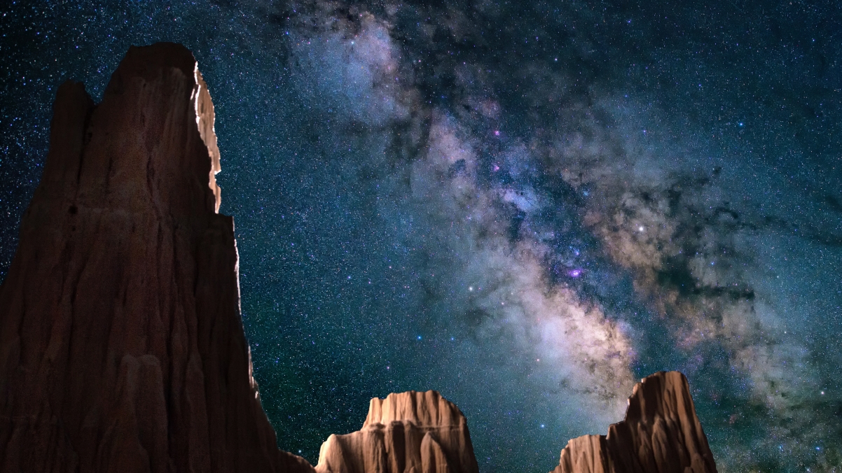 星空下的内华达州大教堂峡谷，自然岩石之美，高清4K风景壁纸下载（3840x2160）
