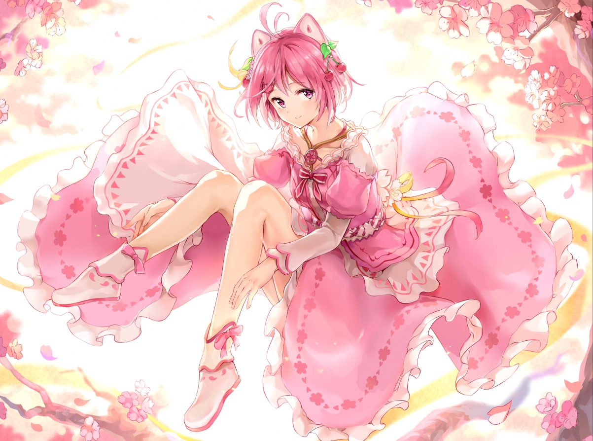 电脑少女樱花粉裙风采，绝美4K动漫壁纸，高清3843x2857，一键下载！