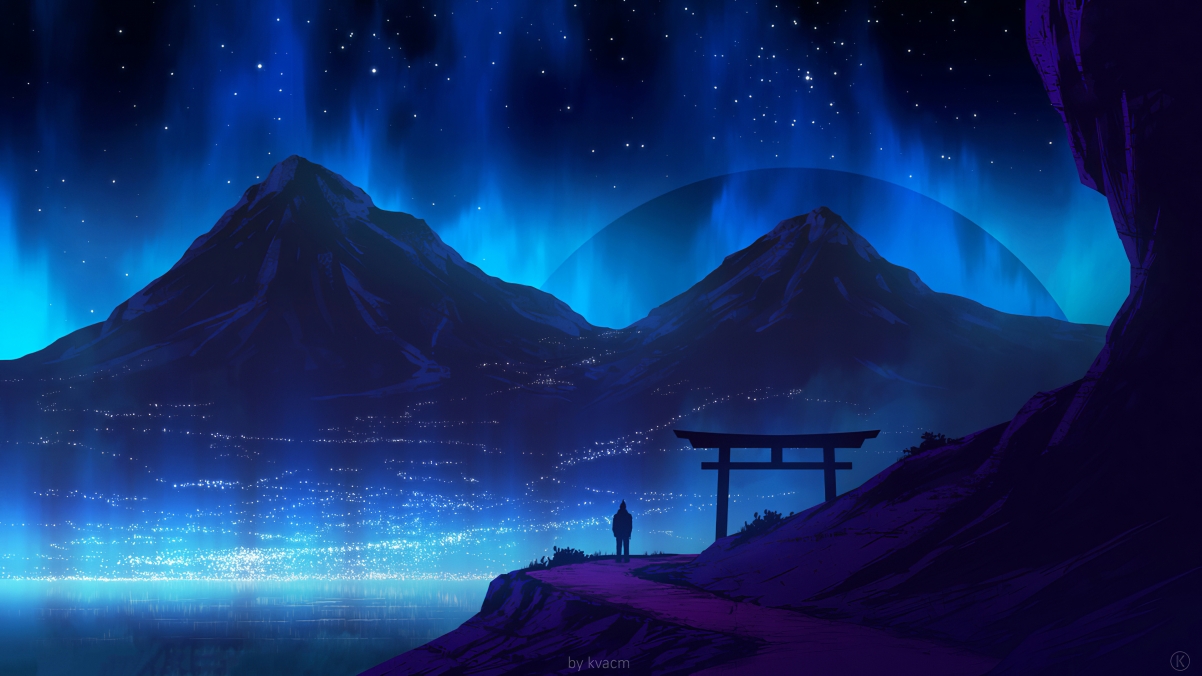 夜晚星空山路独行，唯美4K动漫壁纸，高清3840x2160下载