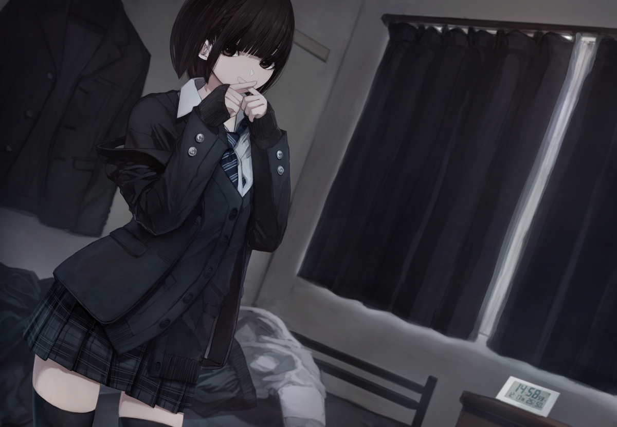 女孩子制服+黑色裤袜，绝美4K动漫壁纸高清下载，分辨率高达4000x2769
