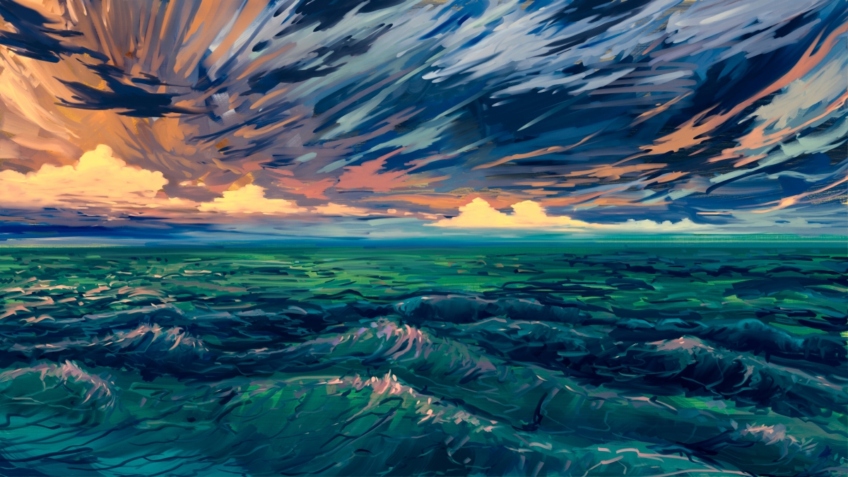 绿海浪潮，唯美抽象风景画与4K动漫壁纸，高清4000x2250，免费下载