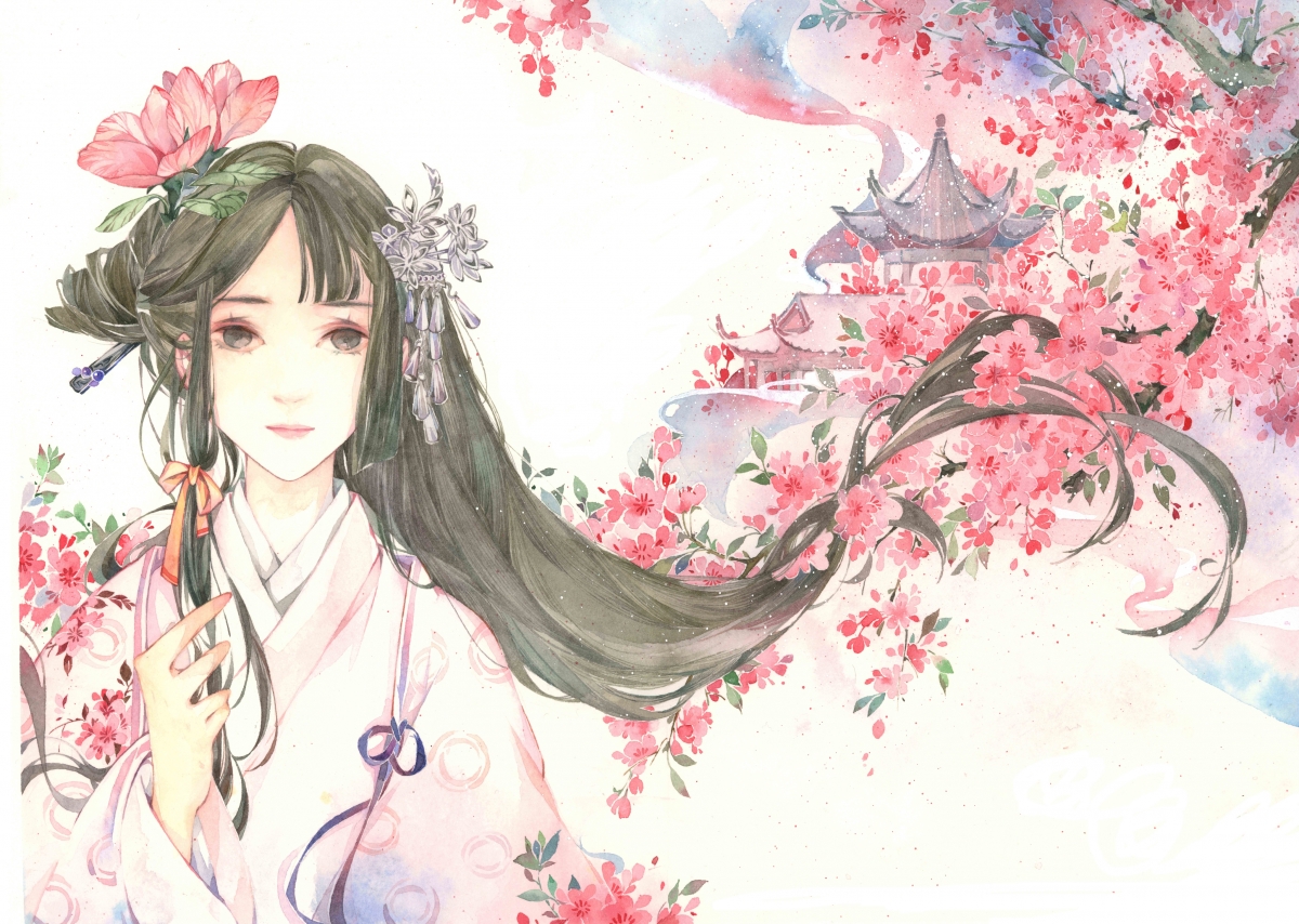 海棠佳人，绝美古风4K壁纸，高清动漫美图，尊享4096x2915下载