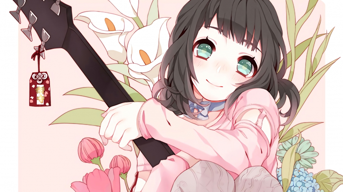 穿靴子的可爱动漫女生，鲜花绽放4K高清壁纸，3840x2160分辨率，免费下载