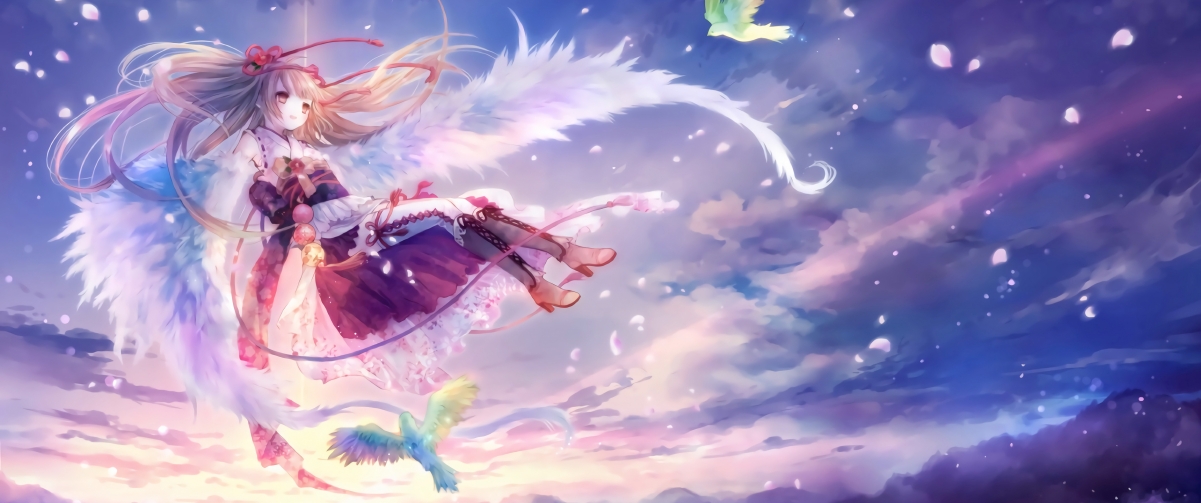 天空之羽，小女孩与鸟儿的唯美梦幻动漫壁纸，高清4K下载