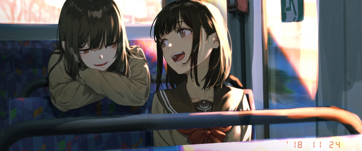女子高中生校服动漫壁纸，4K高清背景图片，3440x1440分辨率，免费下载