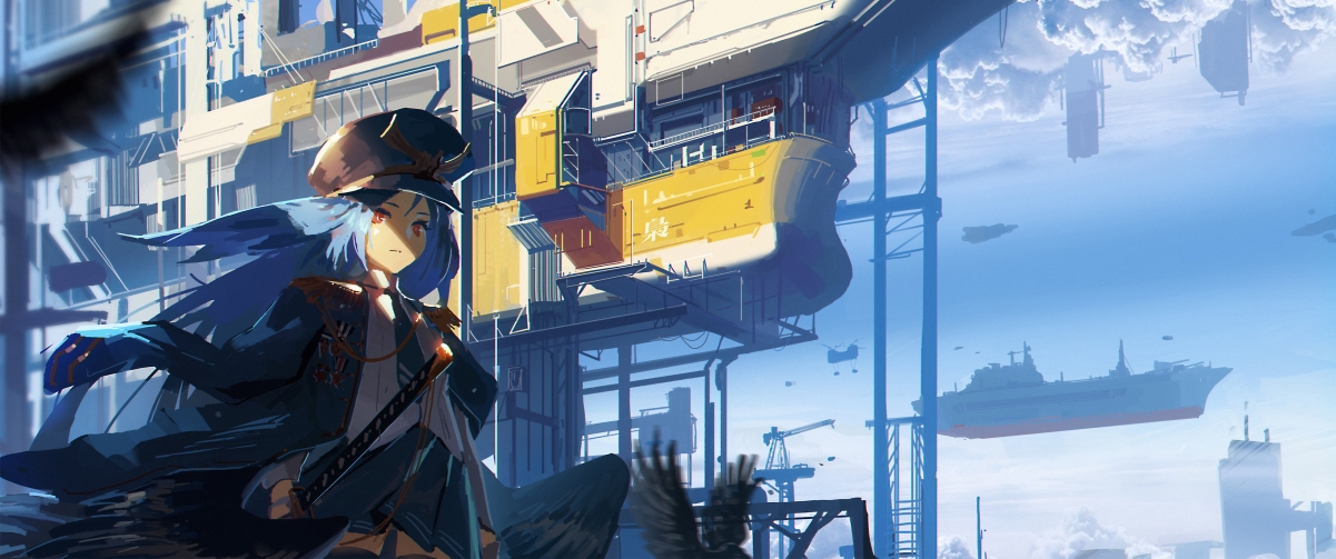 海边少女战士绝美壁纸，4K高清动漫图片，3440x1440分辨率，一键下载！