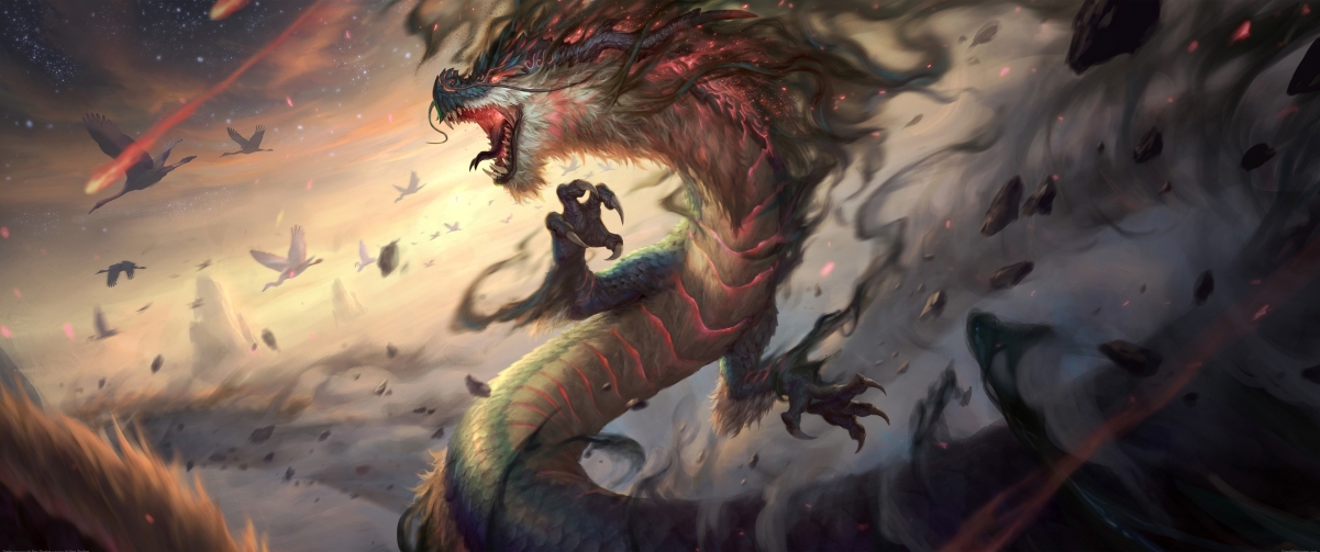 《神之浩劫Smite》龙主题带鱼屏游戏壁纸，3440x1440高清4K图片，一键下载！