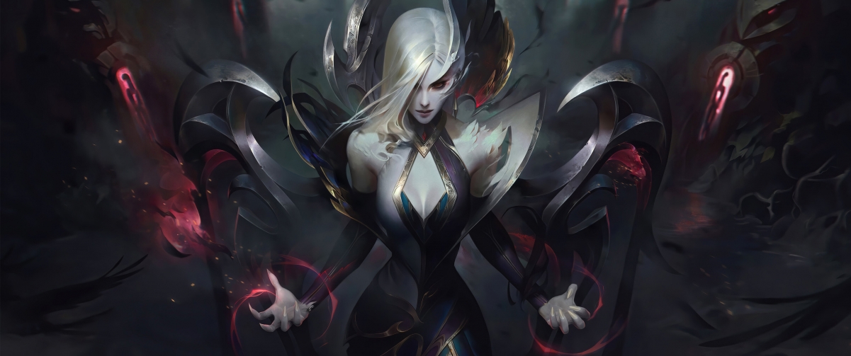 LOL英雄联盟，尊享魔女莫甘娜4K超清壁纸，3440x1440带鱼屏专属，一键下载高清游戏图片
