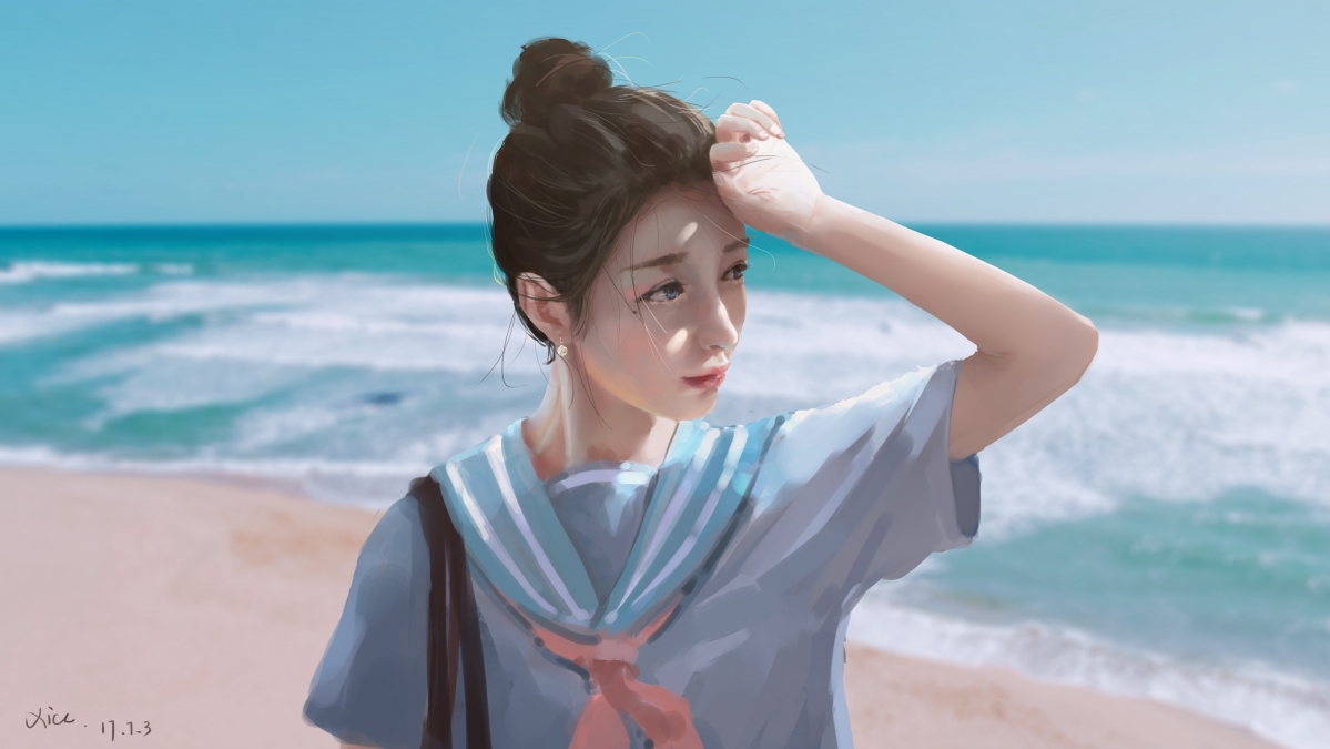 海边女生美景，精选4K动漫壁纸，高清大图4283x2409，一键下载！