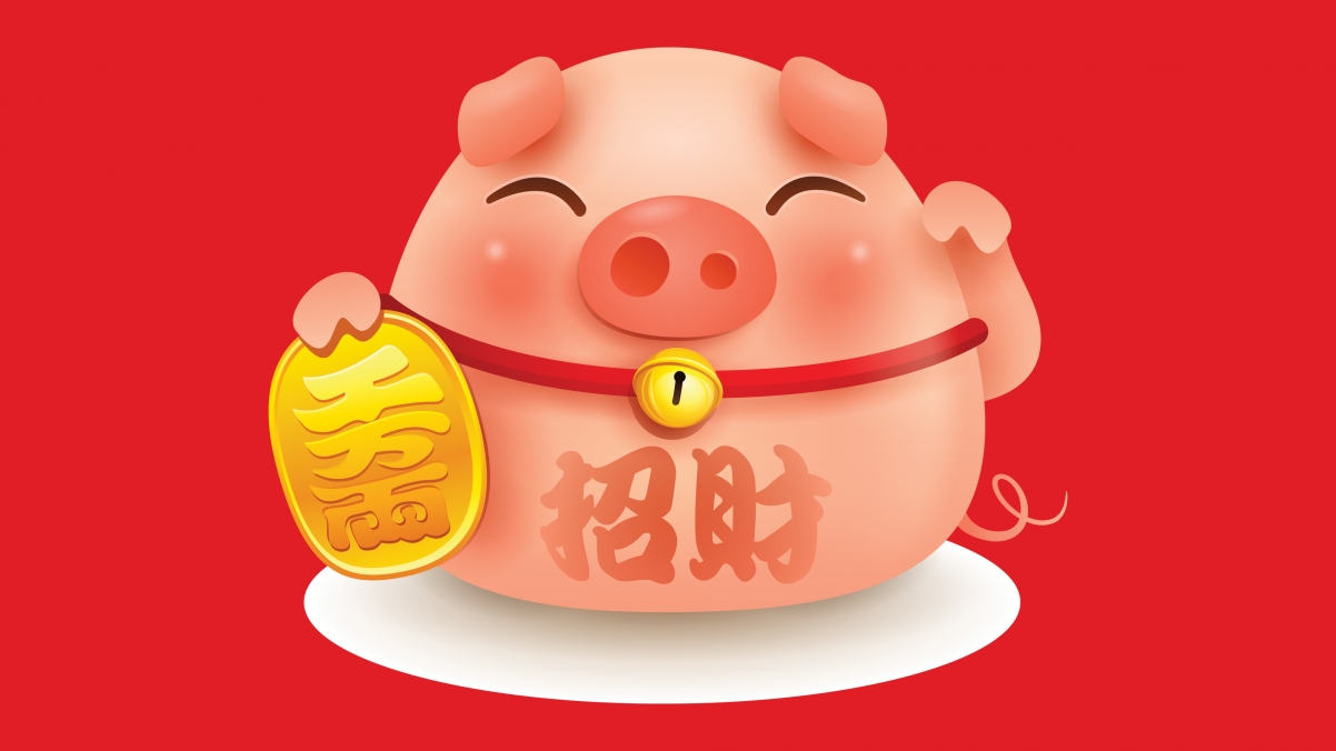 2019招财猪4K超清壁纸，3840x2160高清背景图片，一键下载