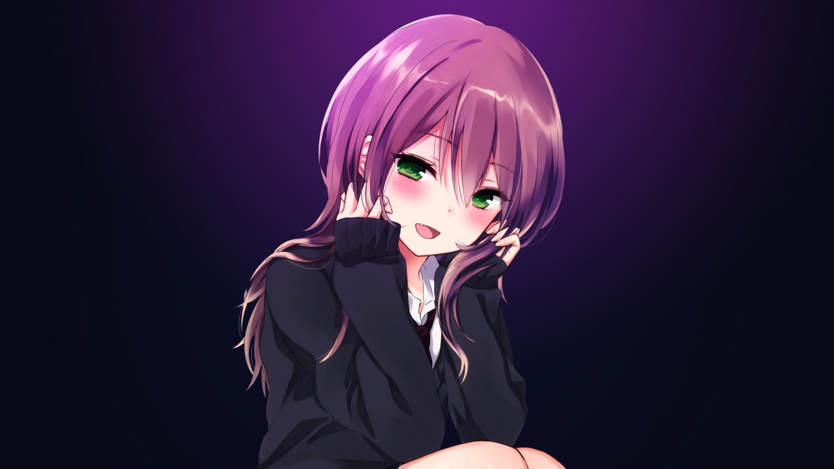 Blushy Smile 紫色秀发动漫萌妹，4K超清壁纸，3840x2160分辨率，一键下载！
