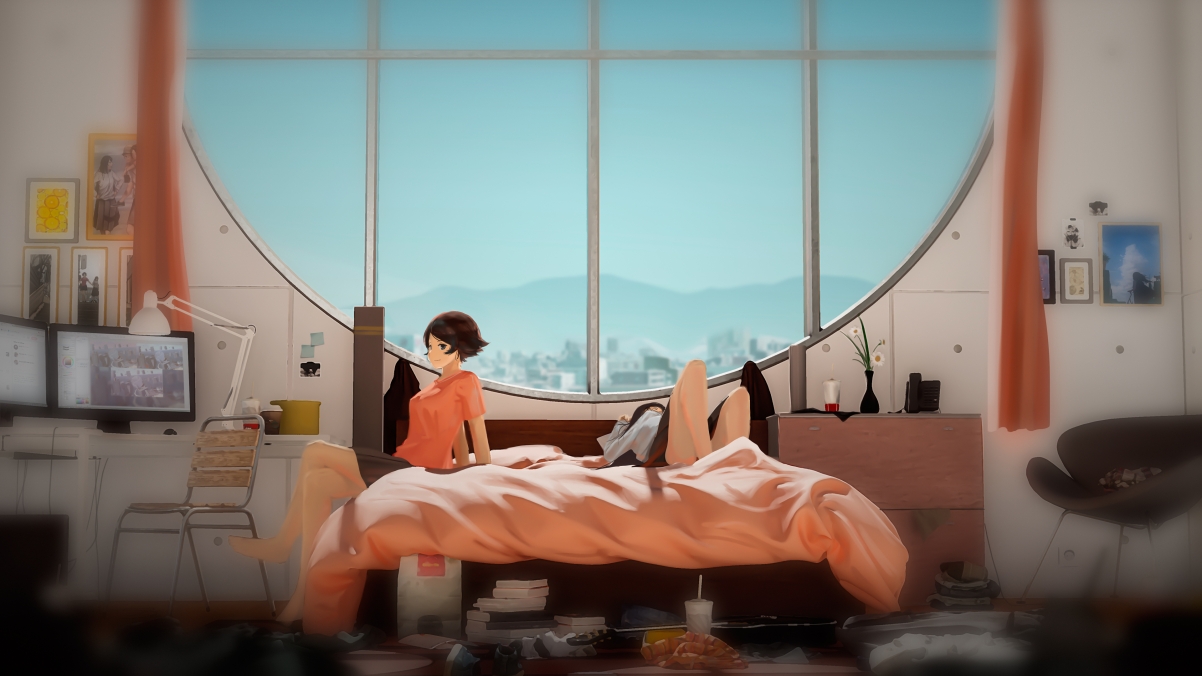 高清4K动漫壁纸，女孩窗前书桌旁，温馨场景尽显细腻画质