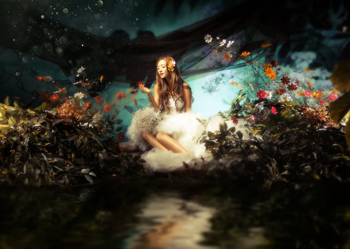 梦幻新娘，女孩婚纱鲜花4K高清壁纸，绝美4094x2913分辨率，免费下载