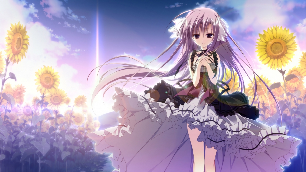 天空下的向日葵与女孩，绝美4K动漫壁纸高清下载（3840x2160）