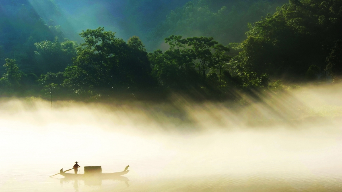 湖南农村雾之湖渔民风光，绝美4K壁纸，高清3840x2160下载
