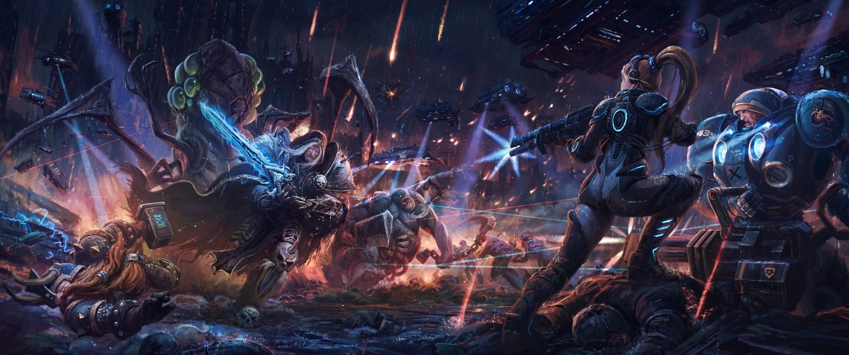 星际争霸&魔兽英雄阿尔萨斯，海盗战斗场景4K超清壁纸，3440x1440分辨率，游戏迷必备高清下载！