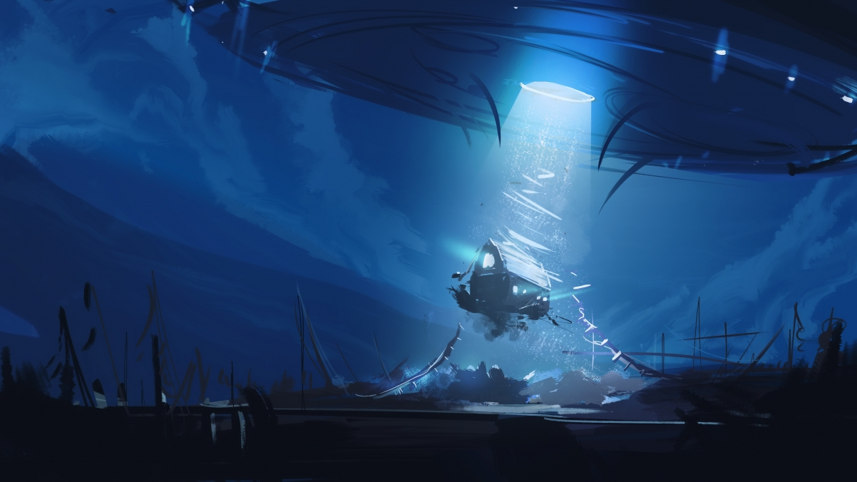 飞碟科幻之旅，高清4K外星人绘画壁纸，3840x2160分辨率下载