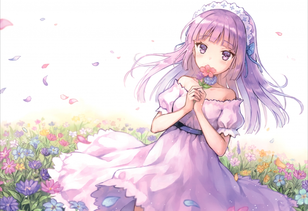 【绝美壁纸】紫色眼眸少女，鲜花与裙摆共舞，4K超清动漫图片，4222x2903高清下载