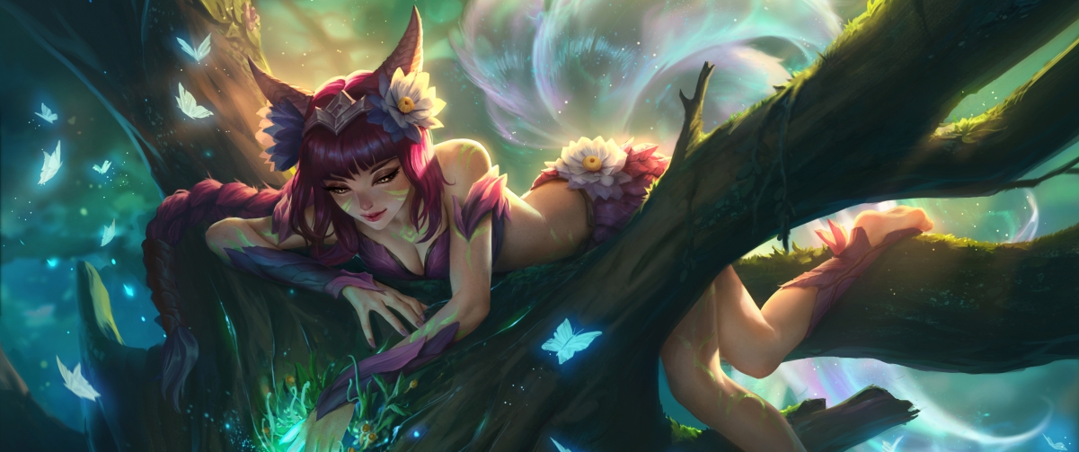 英雄联盟LOL，九尾妖狐阿狸永恒之森主题，超清4K游戏壁纸，3440x1440分辨率，一键下载